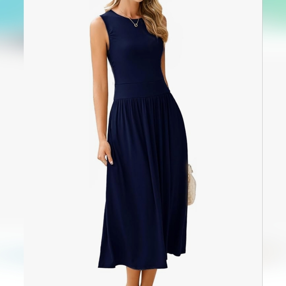 New BerryGo Summer Sleeveless 2025 Midi Dress Crew Neck Casual.
